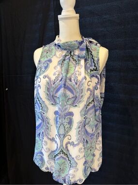 Paisley Tie-Neck Sleeveless Camisole - Blue & Green